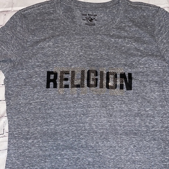 NWT LADIES “TRUE RELIGION MIXED STUD CREW TEE SZ M - Picture 2 of 6